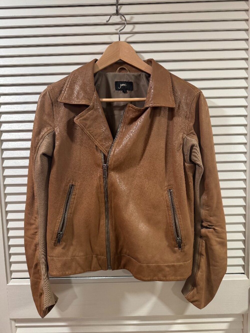 June Camel Leather Moto Jacket – Size Medium